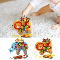 wooden stacking toys multifunctional cognitive toy elephant lion beaded balance drag car kids building blocks cognitive toy gift