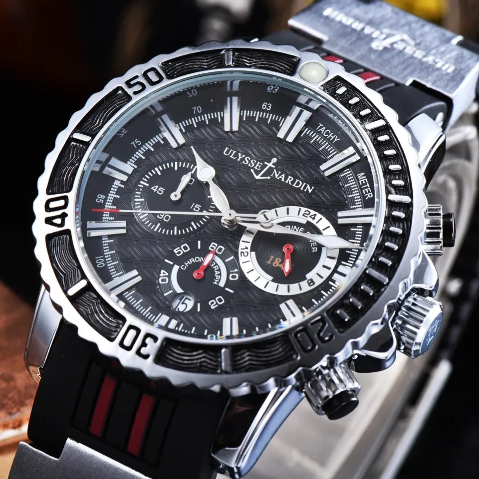 

BRAND gold Ulysse Nardin -1846 watch Top luxury mark male watch Military sport chronograph male quartz watch Waterproof watch