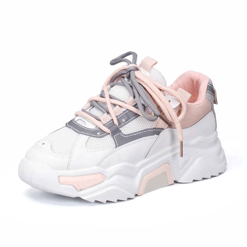 

Women Sneakers Breathable Outdoor Walking Shoes Woman Mesh Casual Shoes Pink Lace-Up Ladies Shoes 2020 Fashion Female Sneakers