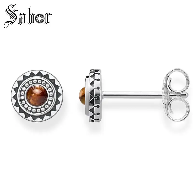 Серьги гвоздики круглые солнце тигровый глаз в богемном стиле подарок для женщин