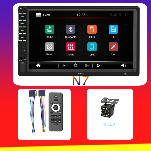 N7-8LED Автомобильный 2 Din USB радио Видео мультимедийный плеер " Mirror Link HD Универсальный авто стерео аудио WiFI Bluetooth EQ - Цвет: N7-8LED