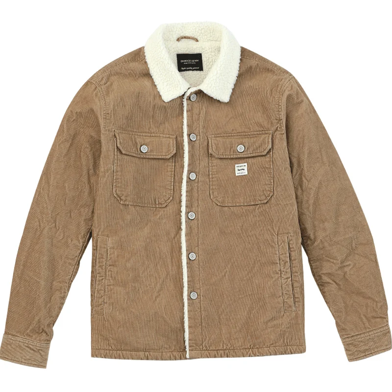 

SIMWOOD 2021 Spring Winter New Coats Men Shearling-Lined Cotton-Blend Corduroy Trucker 100% Cotton Warm Jackets Plus Size Parkas