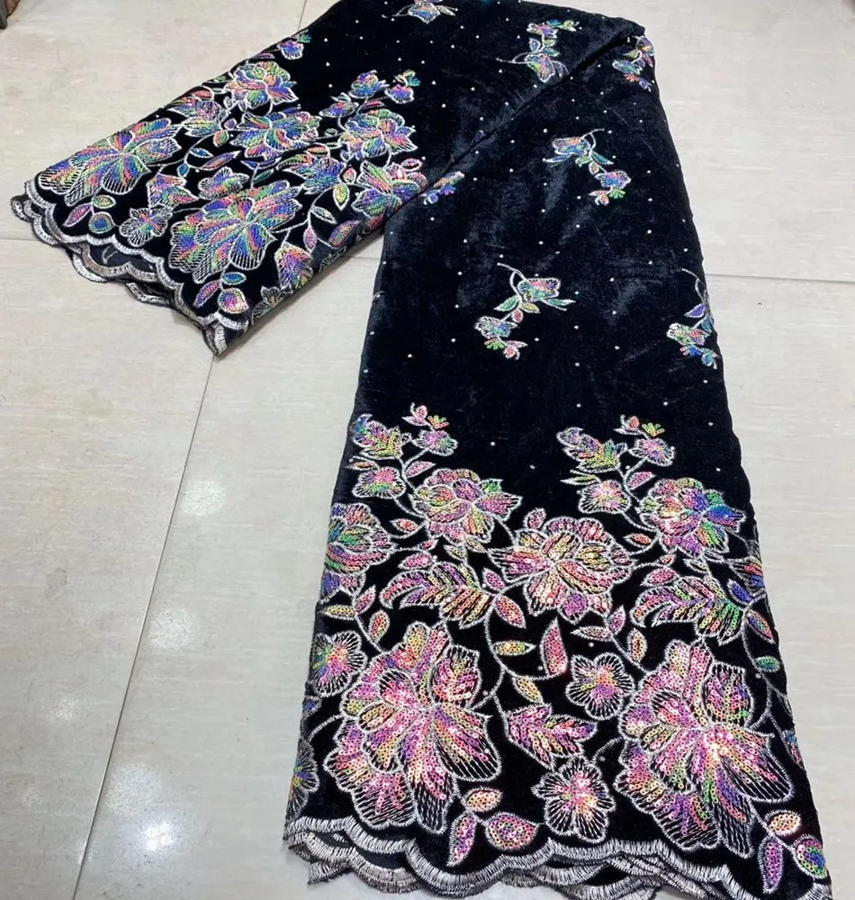 

Африканская бархатная кружевная ткань с последовательностью, популярная французская нигерийская Изысканная бархатная кружевная ткань для мягкого удобного платья ML8526