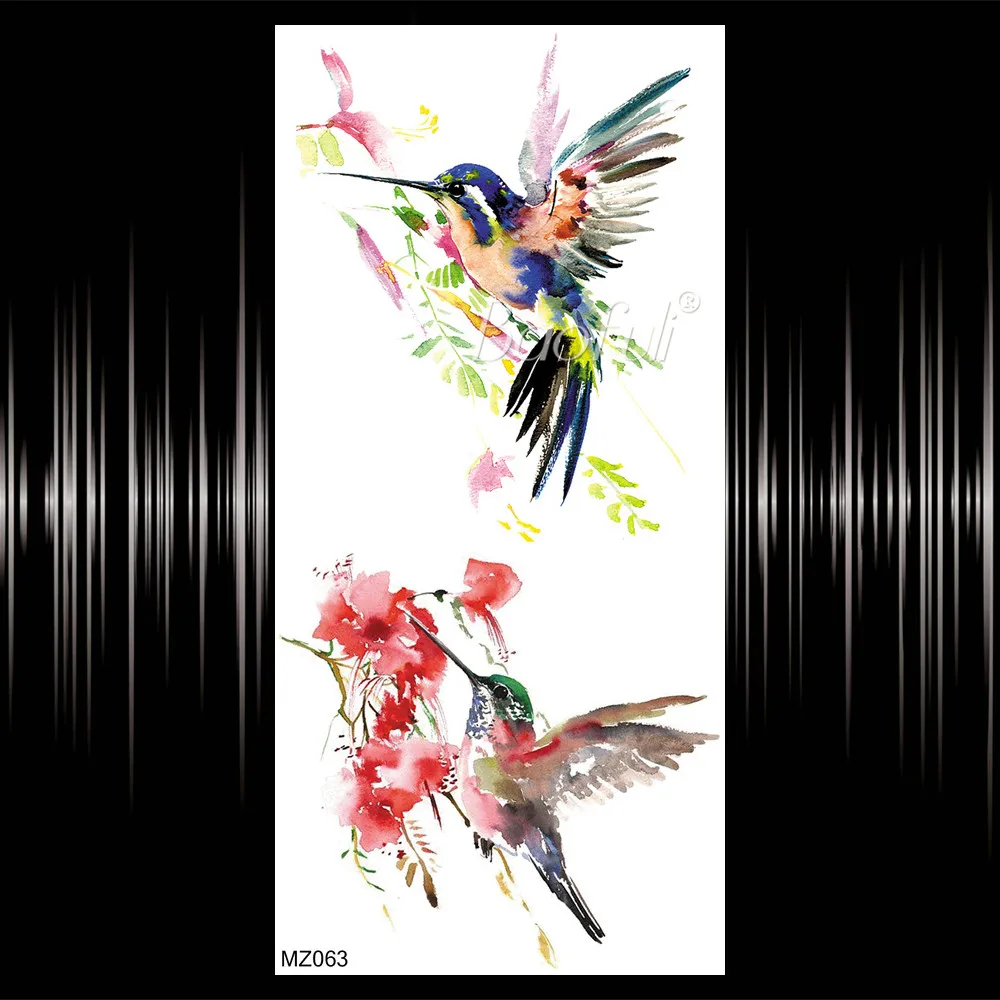 Акварель Колибри Временные татуировки для женщин черная хна поддельные стикер