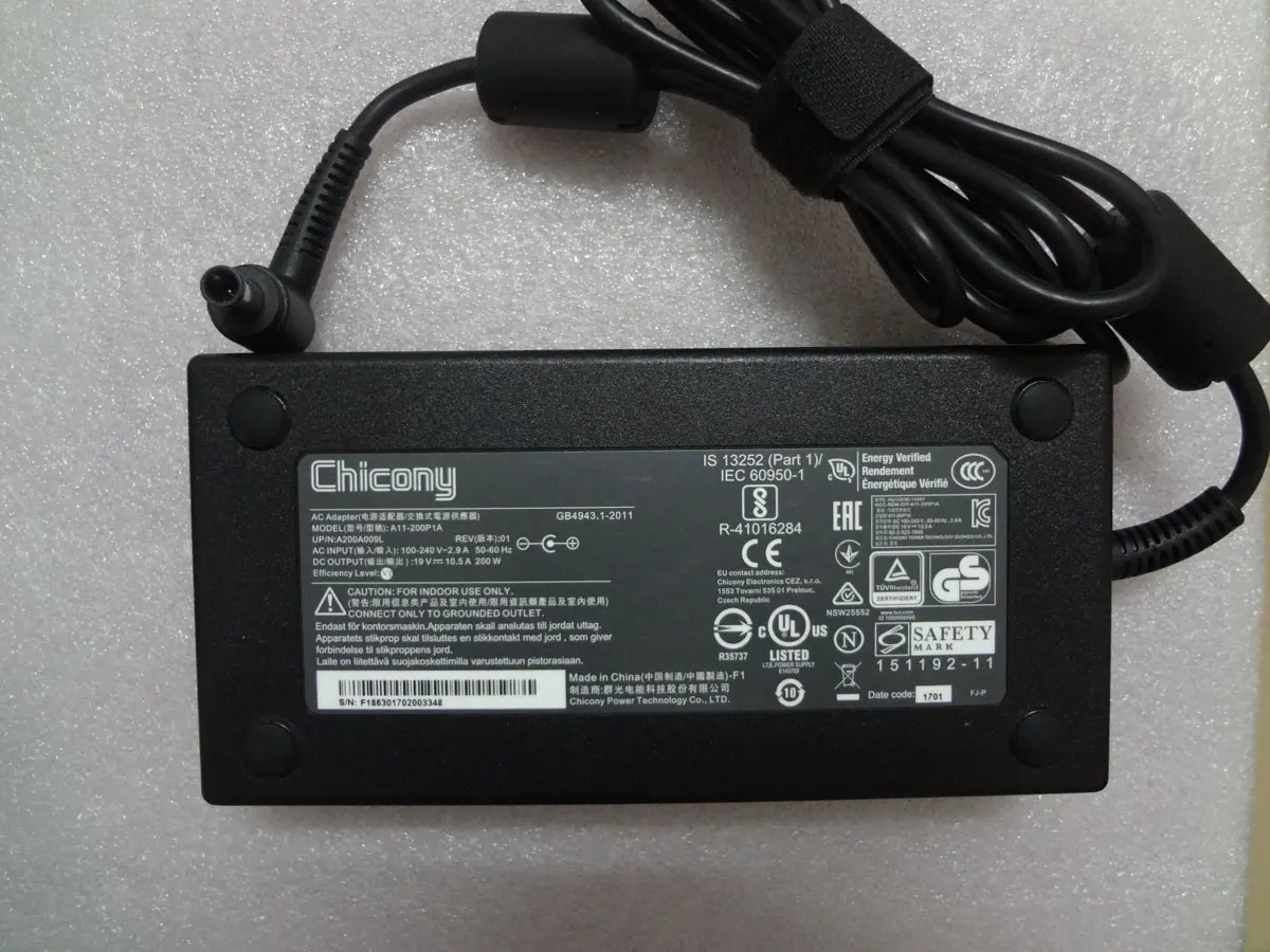

For MSI GP63 Leopard 8RE-077US Gaming Laptop Original Puryuan Chicony 19V 10.5A 200W 7.4mm A11-200P1A AC Adapter