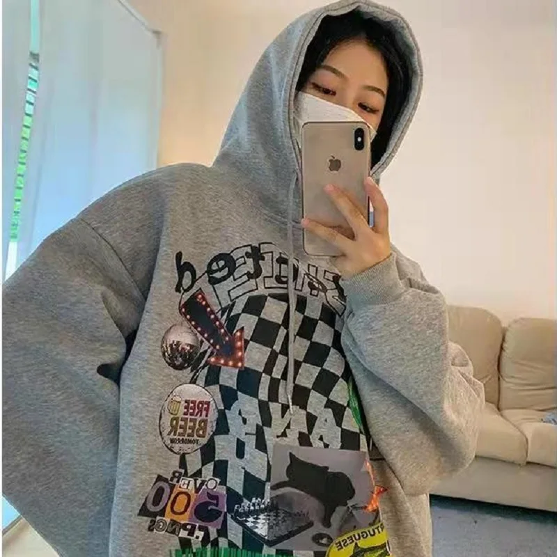 Женские толстовки с капюшоном свитшот флисовый спортивный костюм свободный