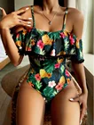 Новый сексуальный цветочный костюм-бикини с открытыми плечами, женский купальник, пляжная одежда, бикини