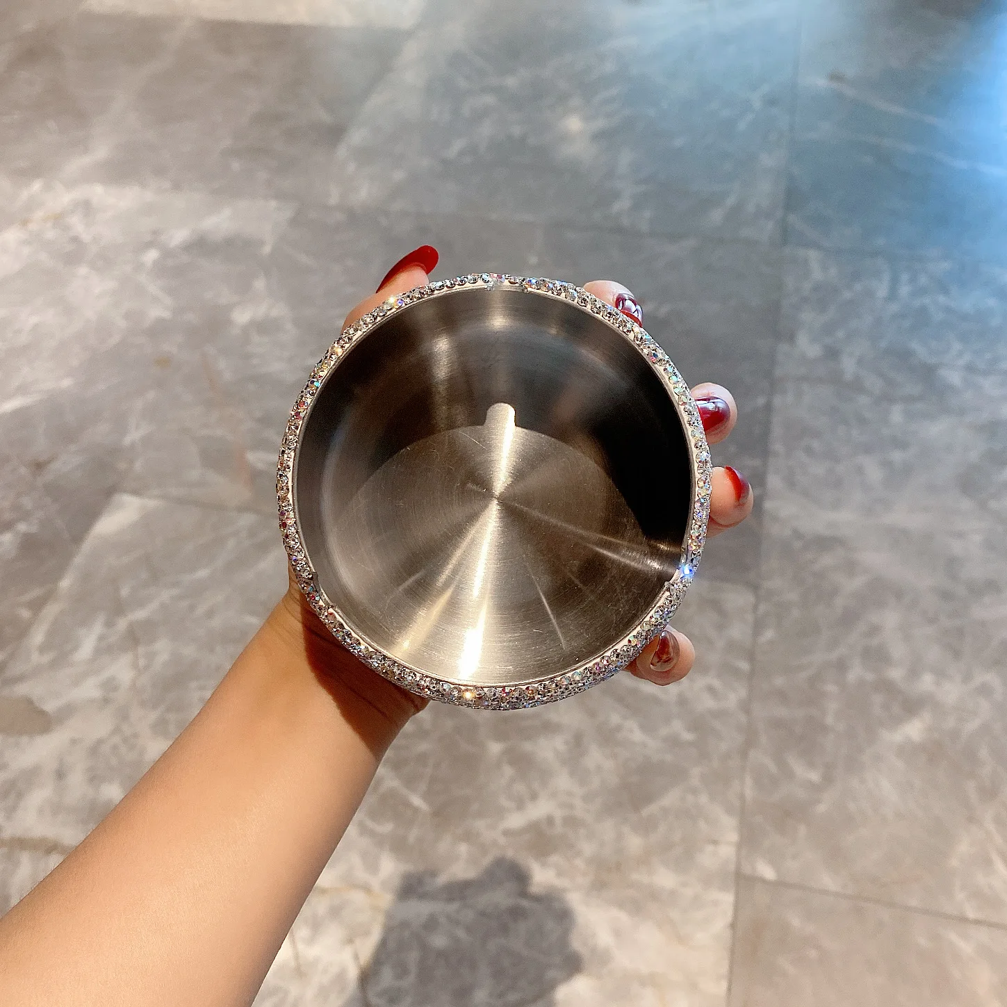 Ashtray For Girls With Crystals Stainless Steel Windproof Ash Tray Home Desktop Ash Holder Smoking Accessories Home Decorations enlarge