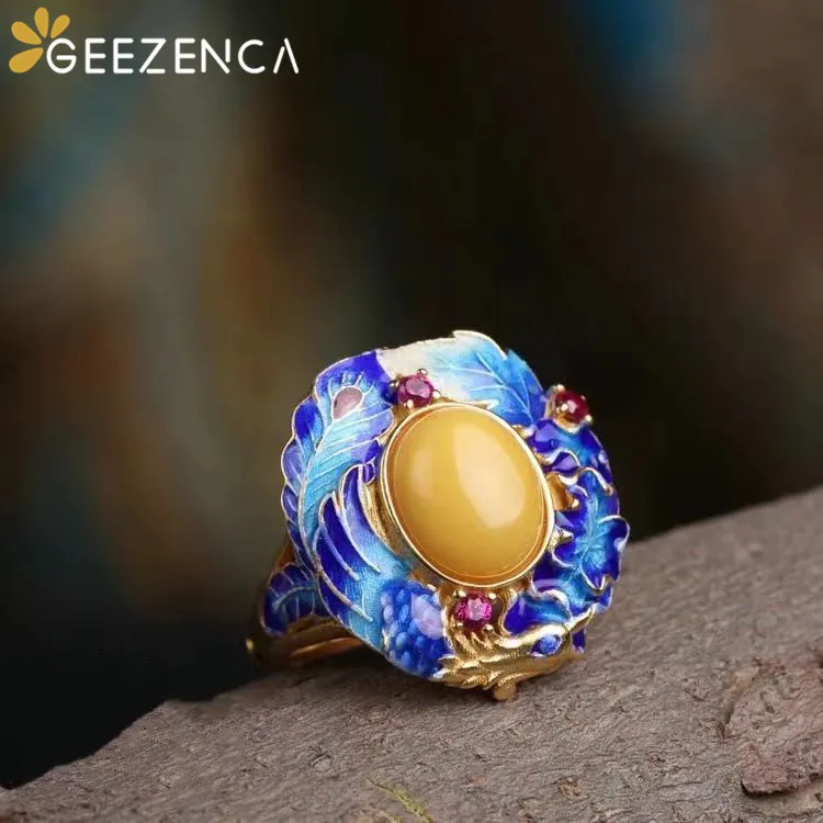 

Винтажное роскошное кольцо из серебра 925 пробы с янтарем из эмали, серьги с кулоном, наборы ювелирных украшений, великолепный этнический под...