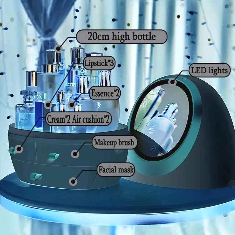 

Woman Cosmetic Storage Box LED lighting Makeup Box Household Drawer Type Skin Care Product Storage Rack Desktop Organizer Box