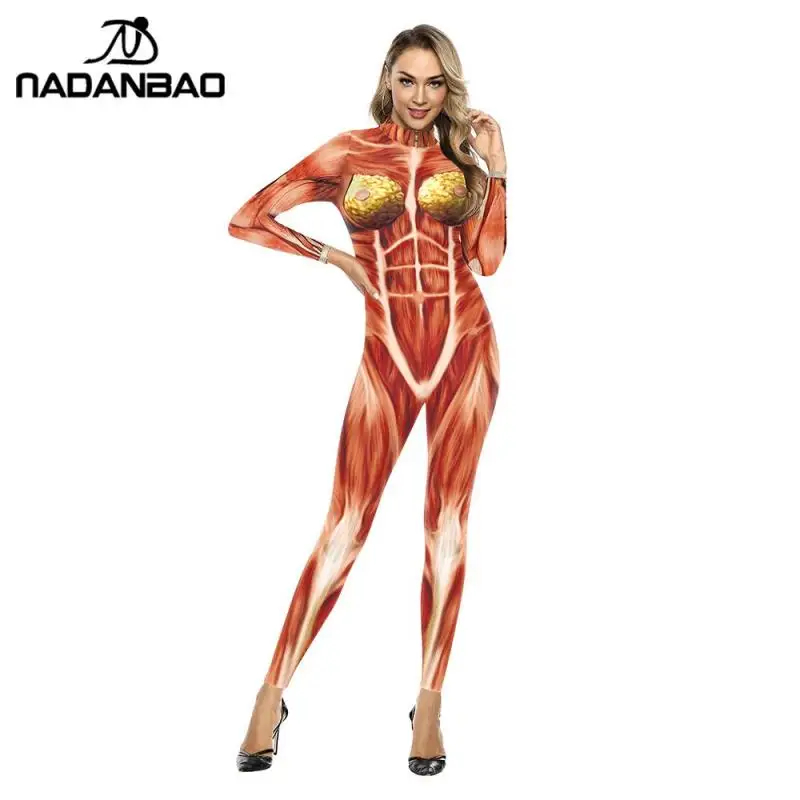 

Новинка 2022, комбидресс с принтом надписи NADANBAO, комбидресс с рисунком человеческих мышц и органов, костюмы с объемным рисунком, одежда для ко...