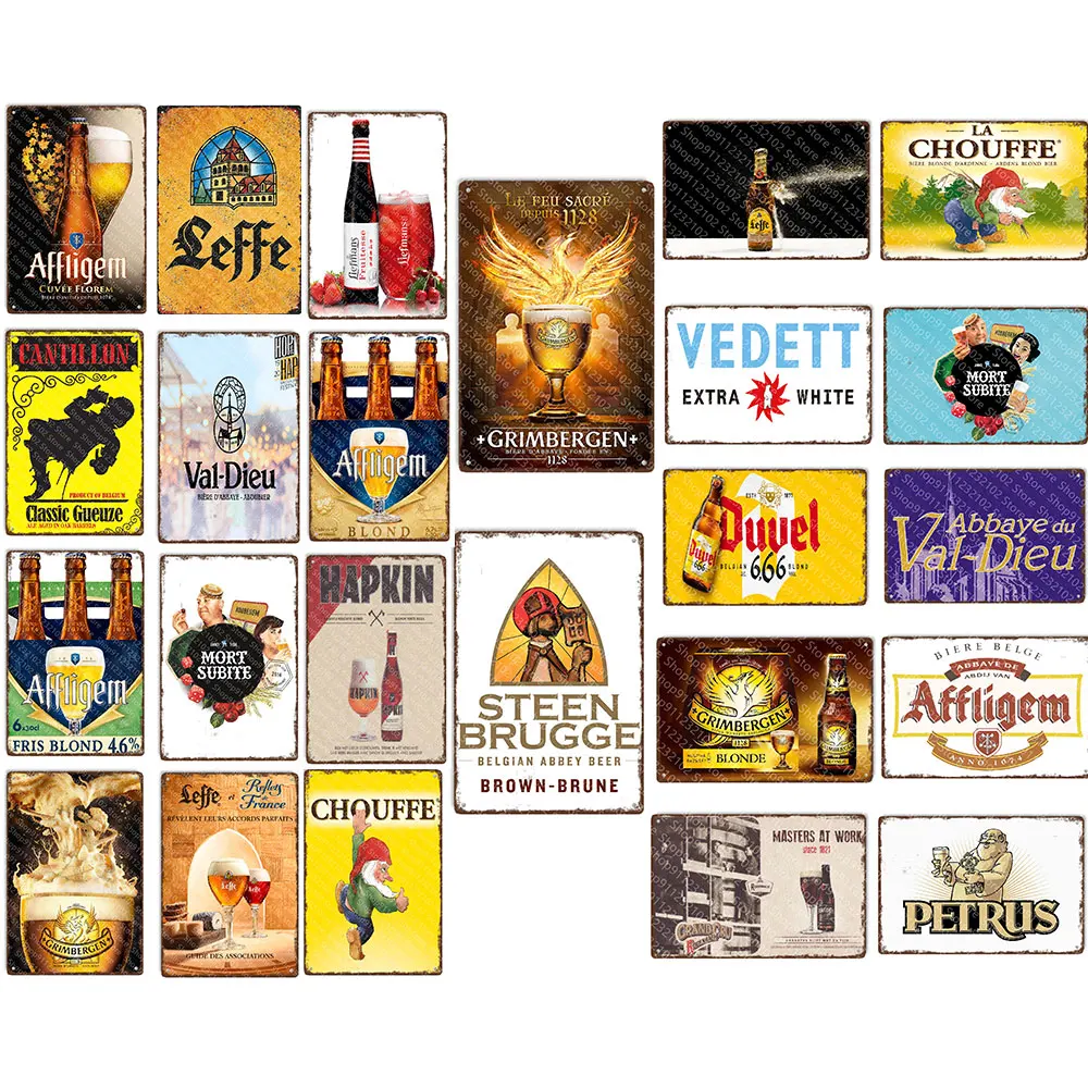 

Винтажные металлические вывески для пива в Бельгии, декоративные потертые шикарные таблички, украшение для комнаты, паба, бара, мужская пещ...