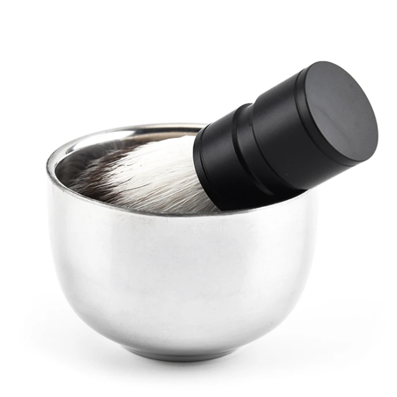 

Shaving Cup And Brush Set, Stainless Men's Shaving Set- Shaving Bowl And Brush Set Black And Silver