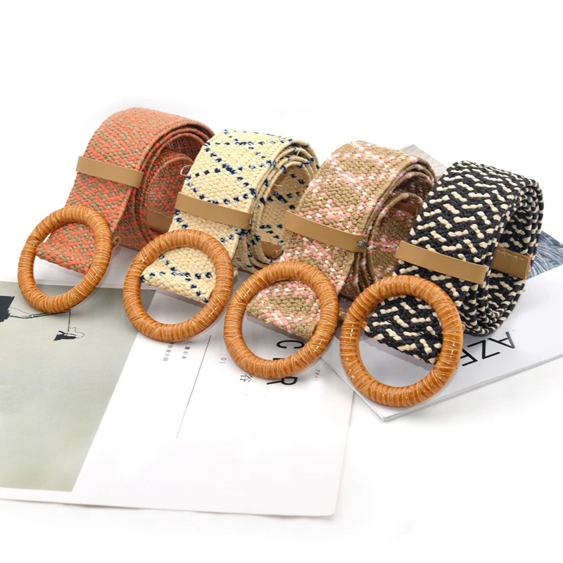 

Vintage Waist Belt Elastic Waistband Round Buckle Woven Belt Ladies Without Needle Buckle Belts Fashion Smooth Wide Waist Belt