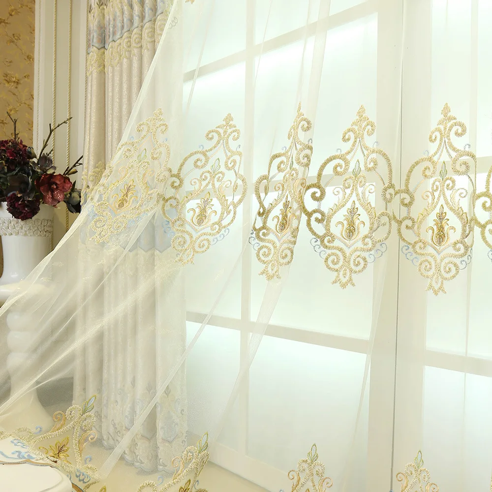 

Ready Made Window Curtains For Living Room Luxury Embroidery Blinds Blackout Curtain Fabric and Tulle For Villa Bedroom wp303-40