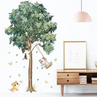 Милые виниловые наклейки на стену с изображением котенка, детские комнаты, спальни, Настенный декор, наклейки с зеленым деревом для гостиной, художественные фрески, украшение для дома