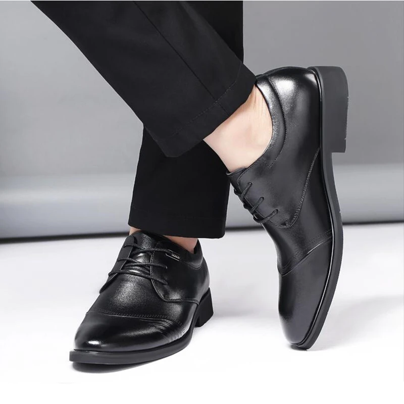 

Mens Genuine Leather Dress Shoes Man Oxford Shoes for Men Black Dress Business Shoes Men Formal Lace Up Zapatos Elegantes