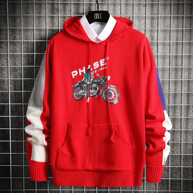 SingleRoad Mens Sweater Men 2020 Patchwork Harajuku Hip Hop Jumper Korean Style Pullover Oversized Black Hooded | Мужская одежда