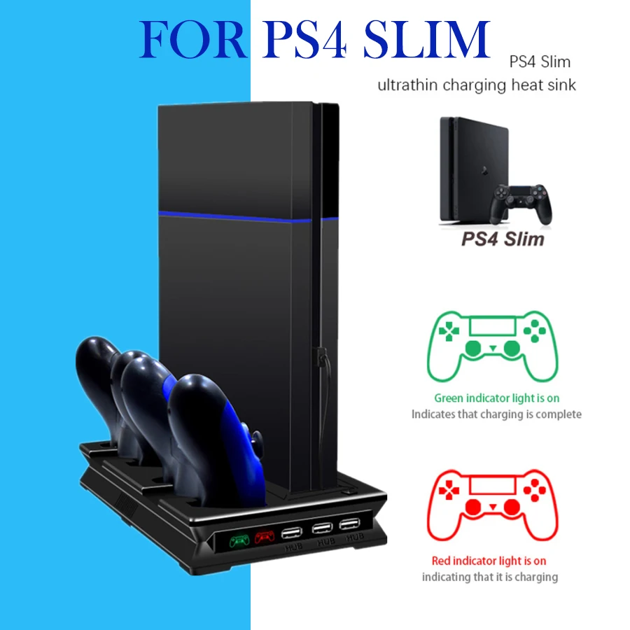 Вертикальная охлаждающая подставка для консоли PS4 Slim зарядная док станция с 3 USB