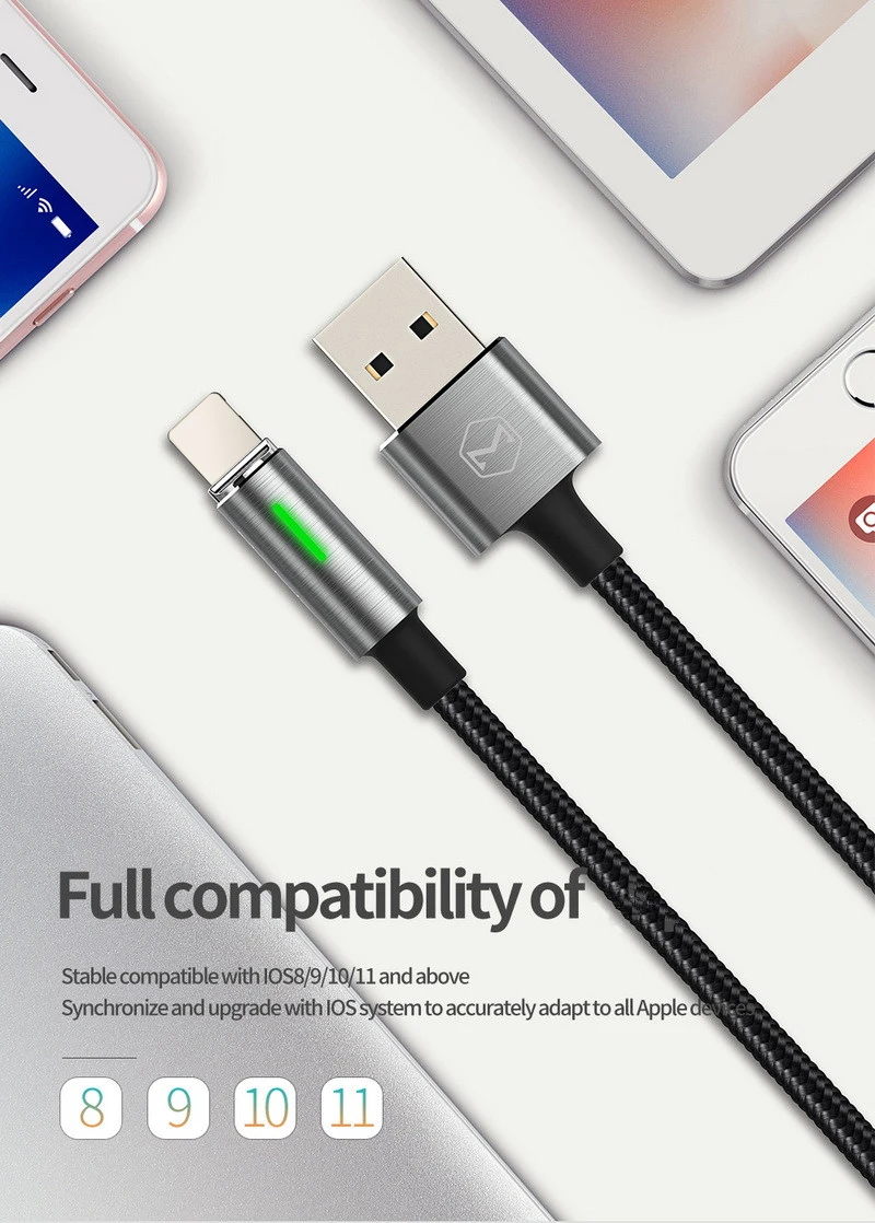 MCDODO автоматическое отключение USB зарядное устройство кабель для iPhone 11 Pro Xs Max X XR 8 7 6 6S Plus Кабель быстрое зарядное устройство кабель для передачи данных для мобильного телефона