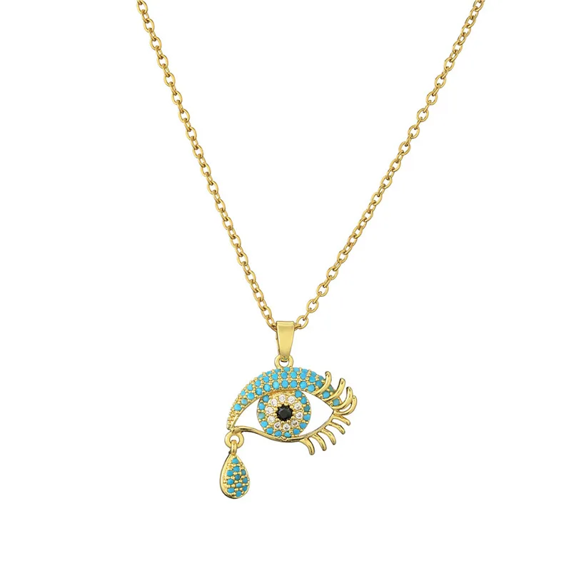 

New Unique Design Zircon Blue Pendant Necklaces for Women Vintage Evil Eye Tears Turkish Crystal Necklace Fashion Jewelry