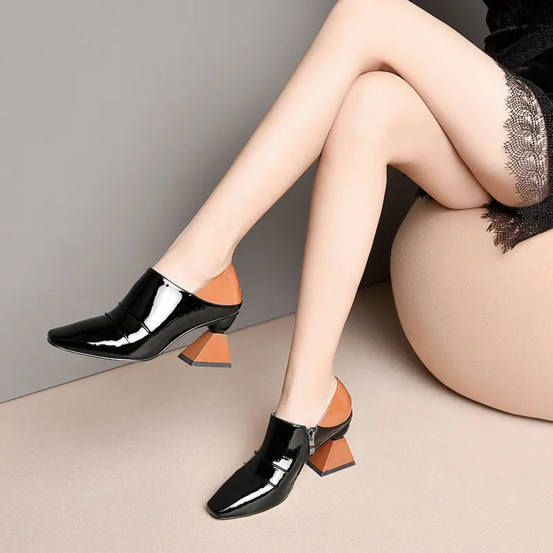 

Large size 34-43 genuine leather Single Shoes Woman 2021 New Basic sqaure toe Women Pumps Party Office ladies dress work Shoes