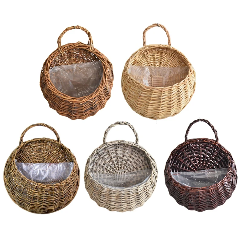 

Hand-Woven Wicker Flower Baskets Handmade Wicker Rattan Hangable Plant Flower Basket Home Garden Wall Hanging Planter Flower Pot