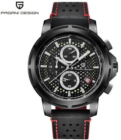 PD 1641-6 PAGANI Дизайн Seiko VK67 Movt спортивные военные кварцевые часы кожаные светящиеся мужские часы модные Хронограф Авто наручные часы с отметкой даты - Цвет: PD 1641-6