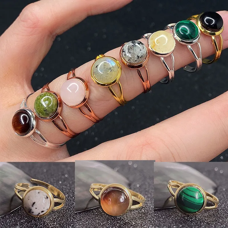 

Natural Stone Open Ring for Women Handmade Bohemian Jewelry Gift Crystal Moonstone Wedding Party Ring Adjustable