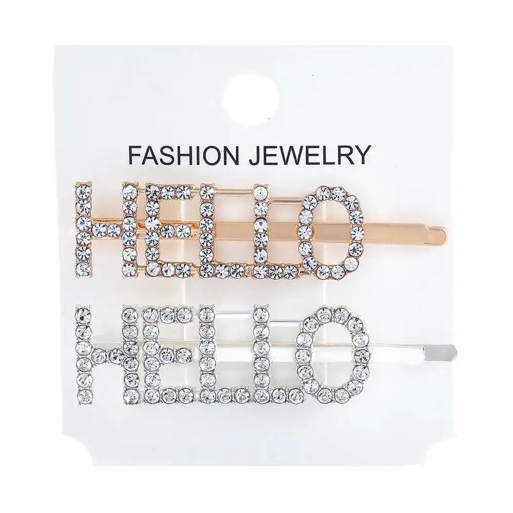 2pcs/lotMetal word clip rhinestone hairpin alphabet English custom diamond smiley side simple bangs hair accessories | Украшения и