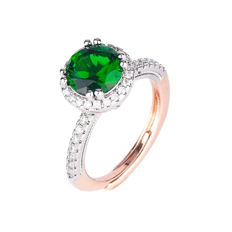 

Women's 925 Silver Emerald Plated Rose Gold Two-tone Open Ring Engagement Wedding Gift Jewelry Ring Wholesale