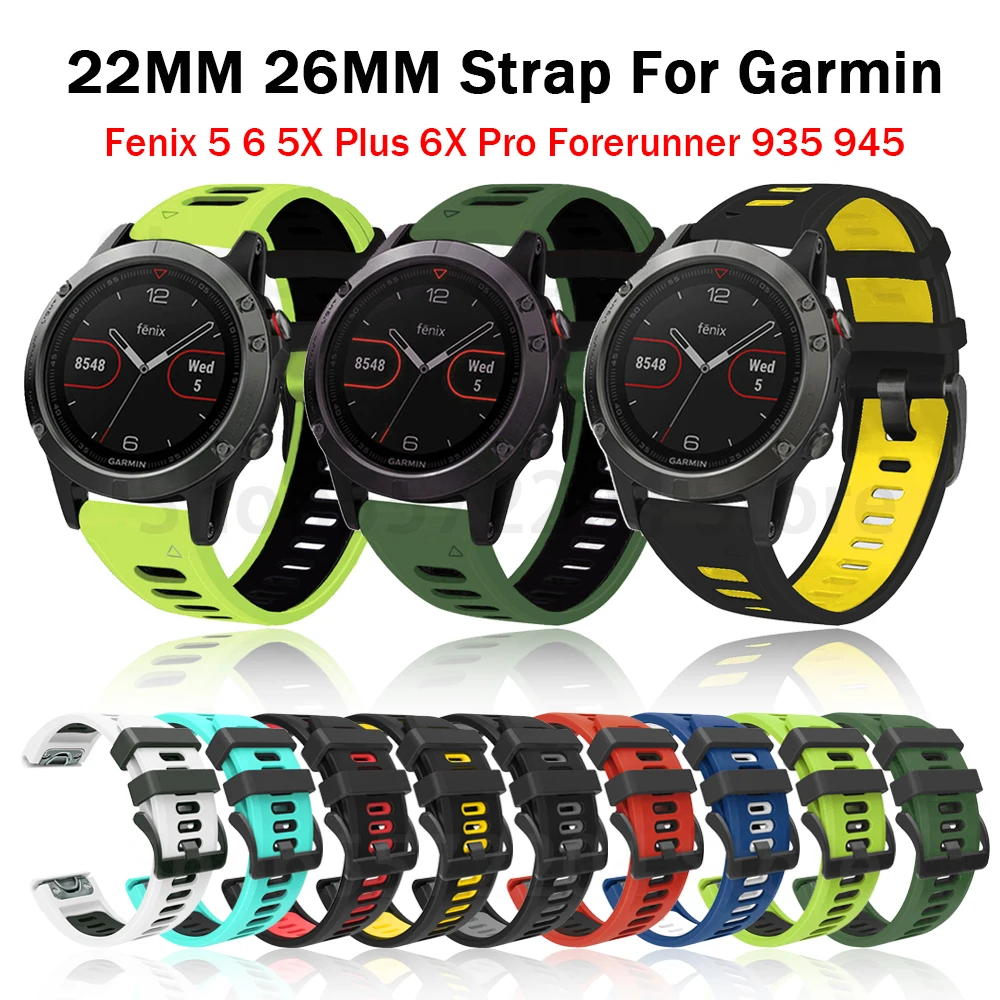 

26 22mm Quick Release Watch Band Straps For Garmin Fenix 6 6X 5X 5 3 3HR S60 MK1 Forerunner 935 945 Easyfit Silicone Wirstband