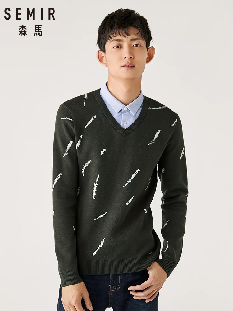 Свитер SEMIR для мужчин новинка зимы 2019 трендовый цветной свитер с V образным
