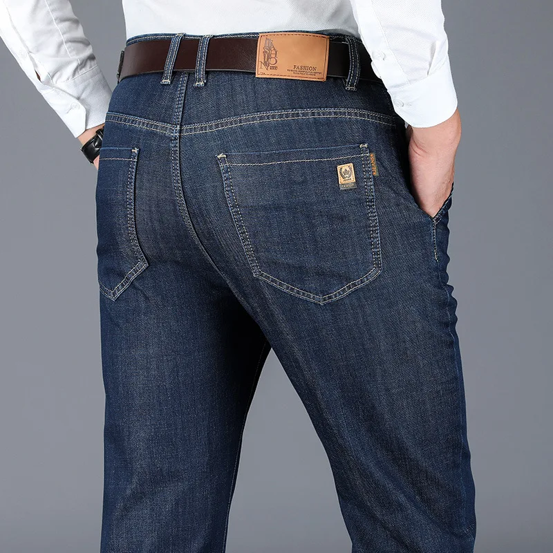 

Мужские технические высококачественные Стрейчевые прямые синие мужские джинсы, Классические повседневные брюки, длинные брюки 42