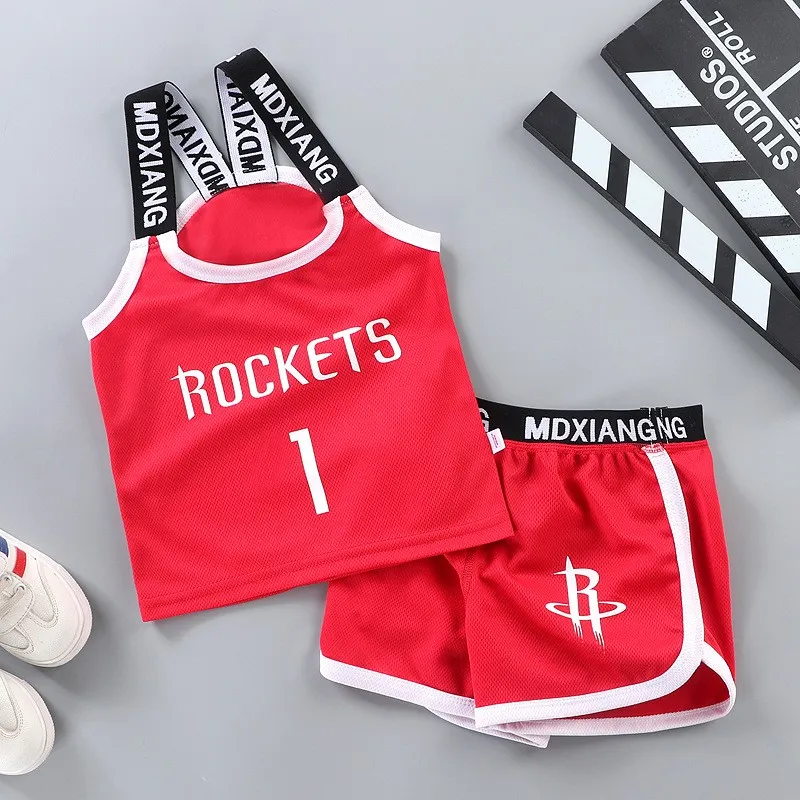 Розовый баскетбольный костюм для девочек спортивный мальчиков Детская летняя
