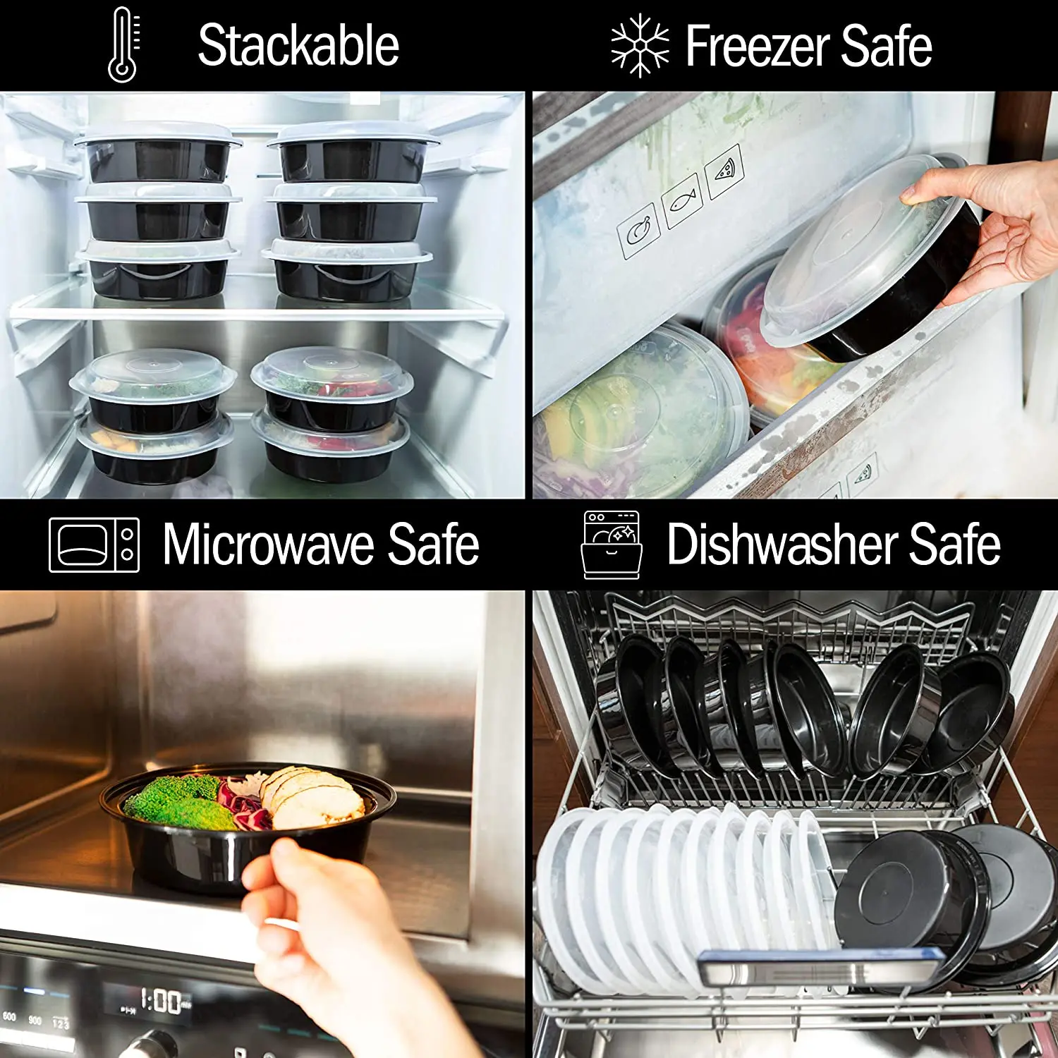 

700ml Round Plastic Food Containers Meal Prep Containers Reusable Free Airtight Lids Microwavable Freezer Stackable Salad Bowls