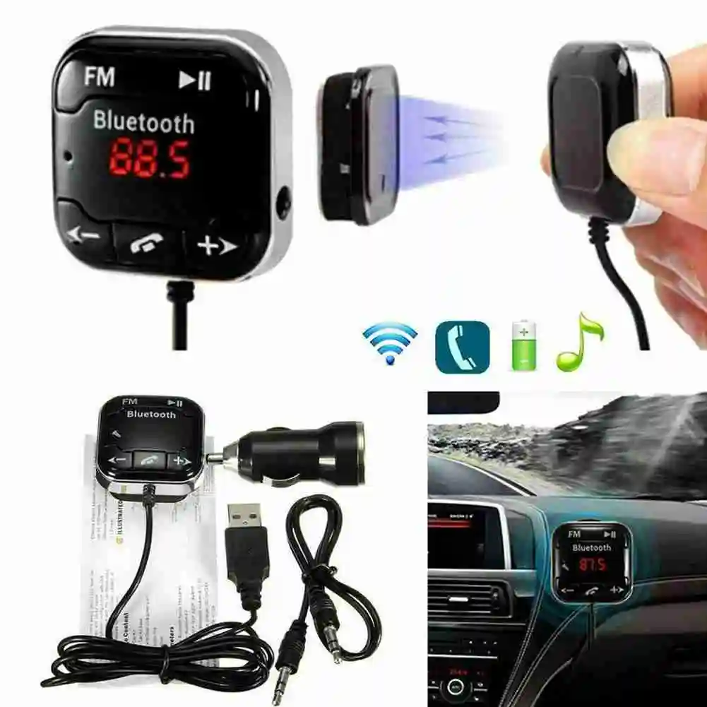 

Car Kit Wireless Bluetooth SD FM Transmitter Handsfree MP3 USB Adapter With Mic Dual USB LED Display Car Charger Accessories