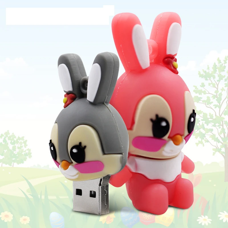 Cartoon Pendrive 128GB USB Flash Drive 64GB 32GB 16GB Cle 2.0 Cute Gray Pink model rabbit Pen Memory Stick | Компьютеры и офис
