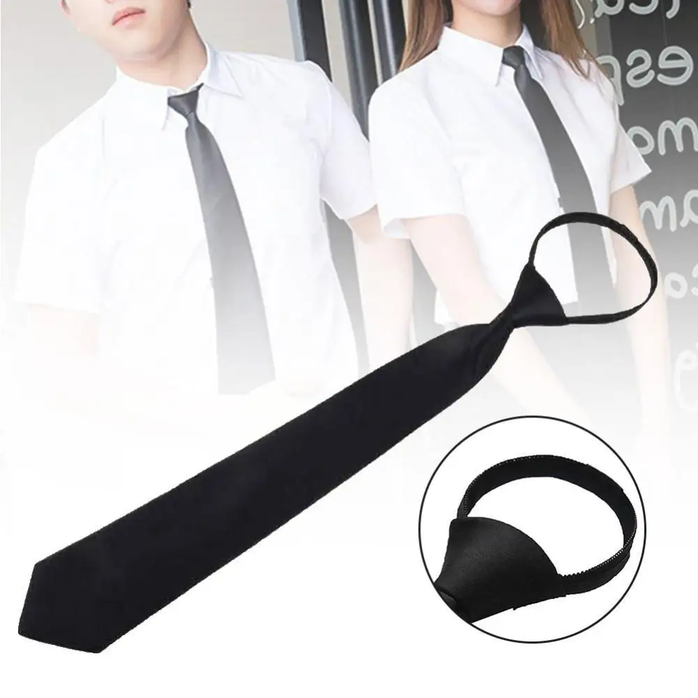 

3Pcs Doorman Steward Men Women Lazy Zipper Necktie Funeral Clothing Accessories Men Necktie Skinny Tie Black Party Dress Necktie