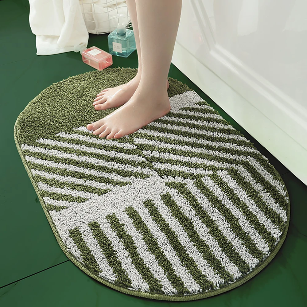 

Soft Water Absorption Bath Mats Toilet Floor Doorway Rug Thick Carpets Non-slip Bathroom Mats Flocking Door Rug Ellipse Mats