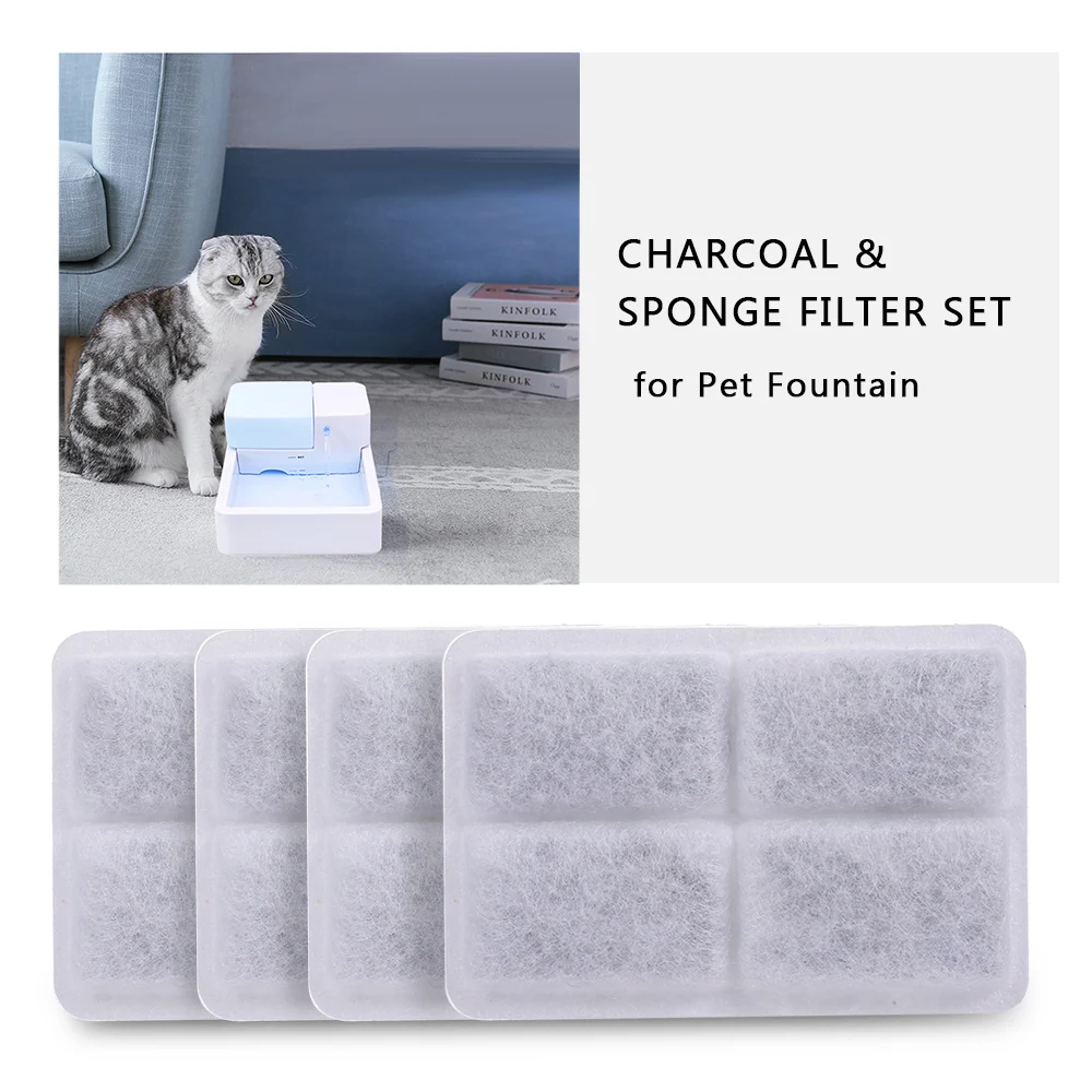 

4PCS Activated Carbon Filters Charcoal Water Filter and Sponge Filter set Replacement for Fountain Pet Dogs Cats Water Dispenser