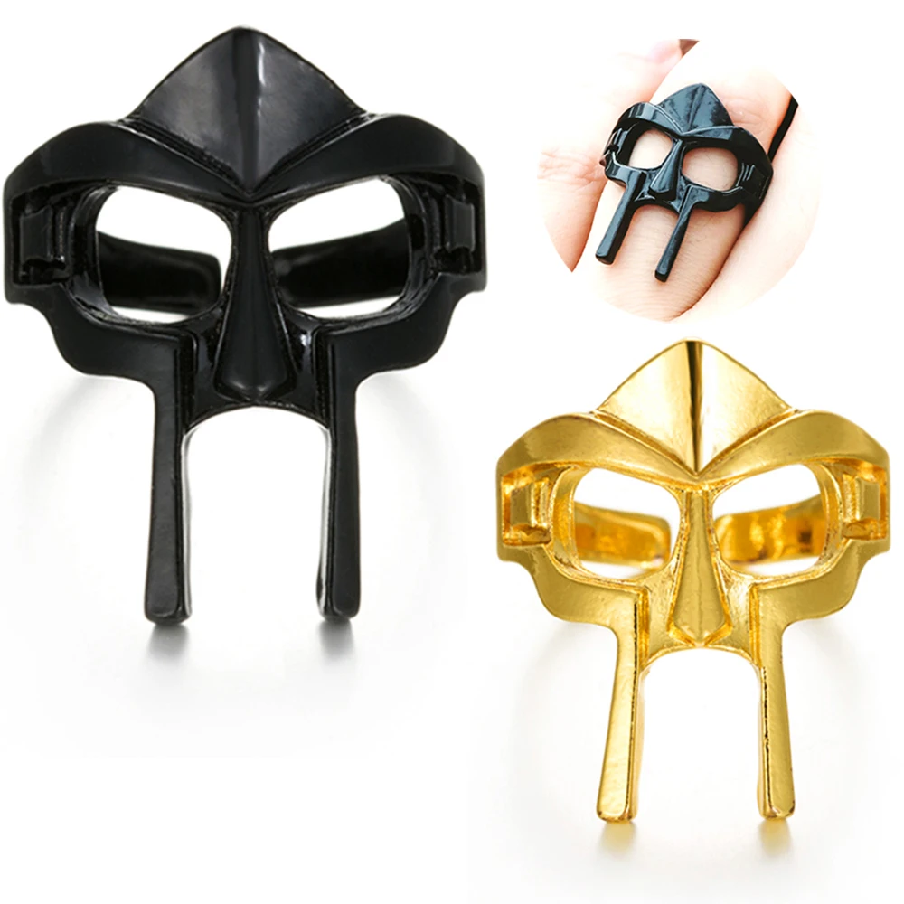 

2 Colors Gold Black Classic Retro Mens Open Rings Punk Gothic Mask Resizable Ring Accessories Jewelry For Male Party Best Gift