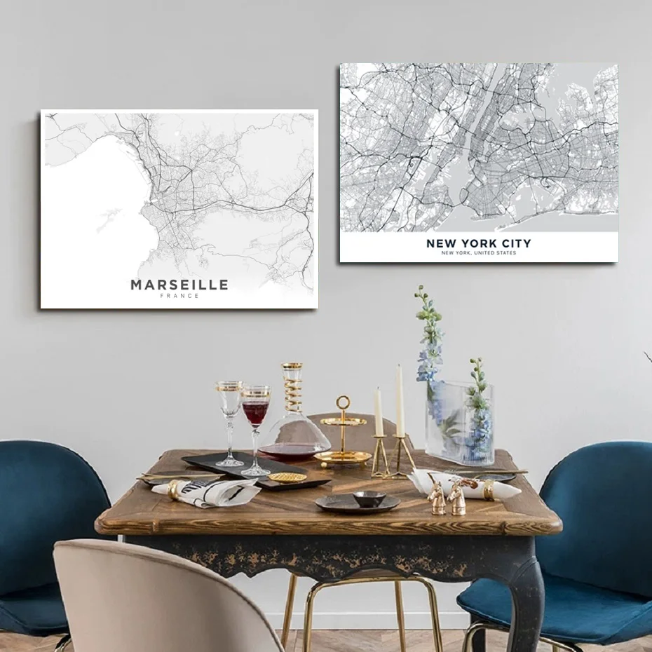 

Black and White World City Map New York Paris London Wall Art Poster Printing Canvas Painting Living Room Home Decoration