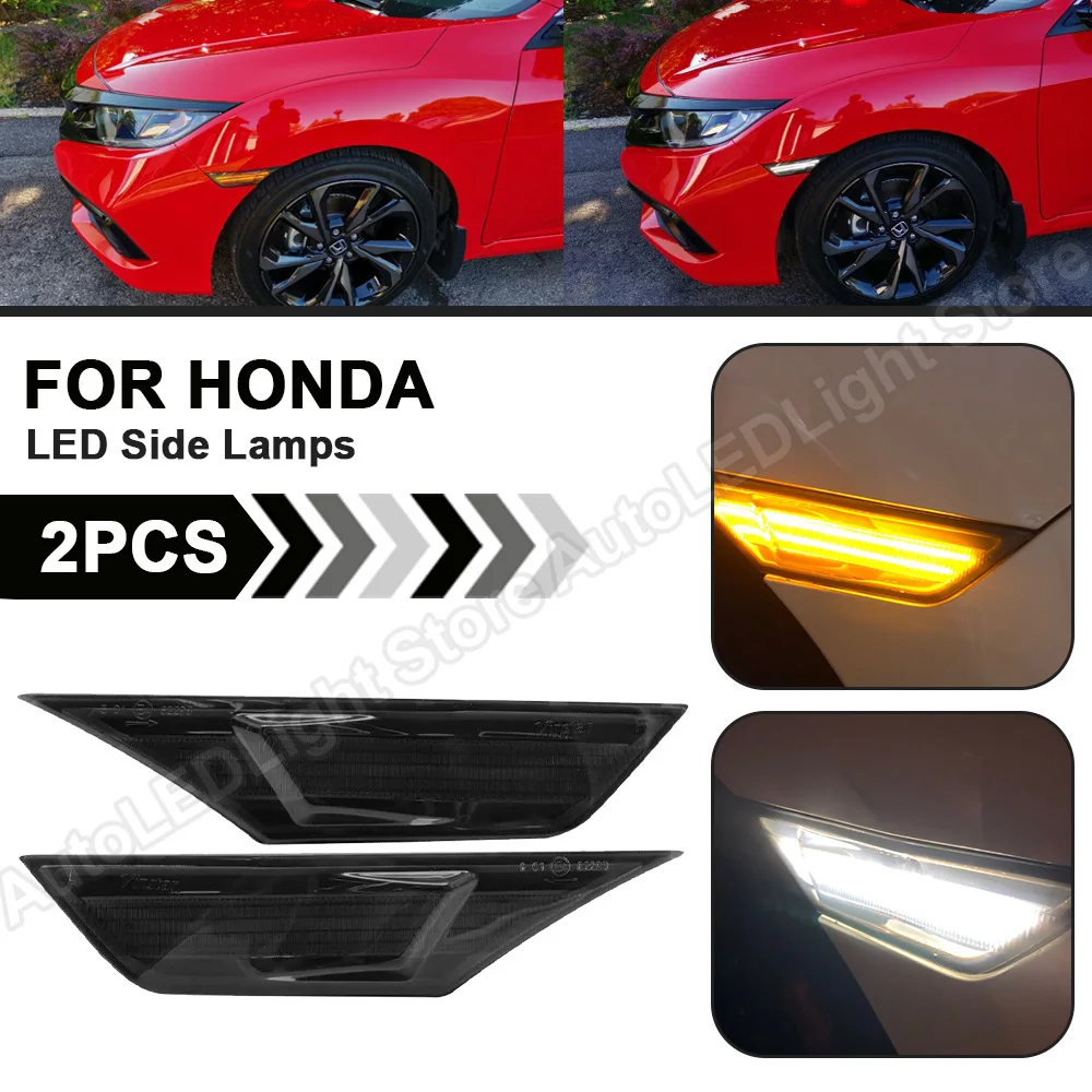 

2Pc LED Side Marker Light Turn Signal Lamp Running Position Lamp Amber+White Light For Honda Civic 2016 2017 2018 2019 2020 2021