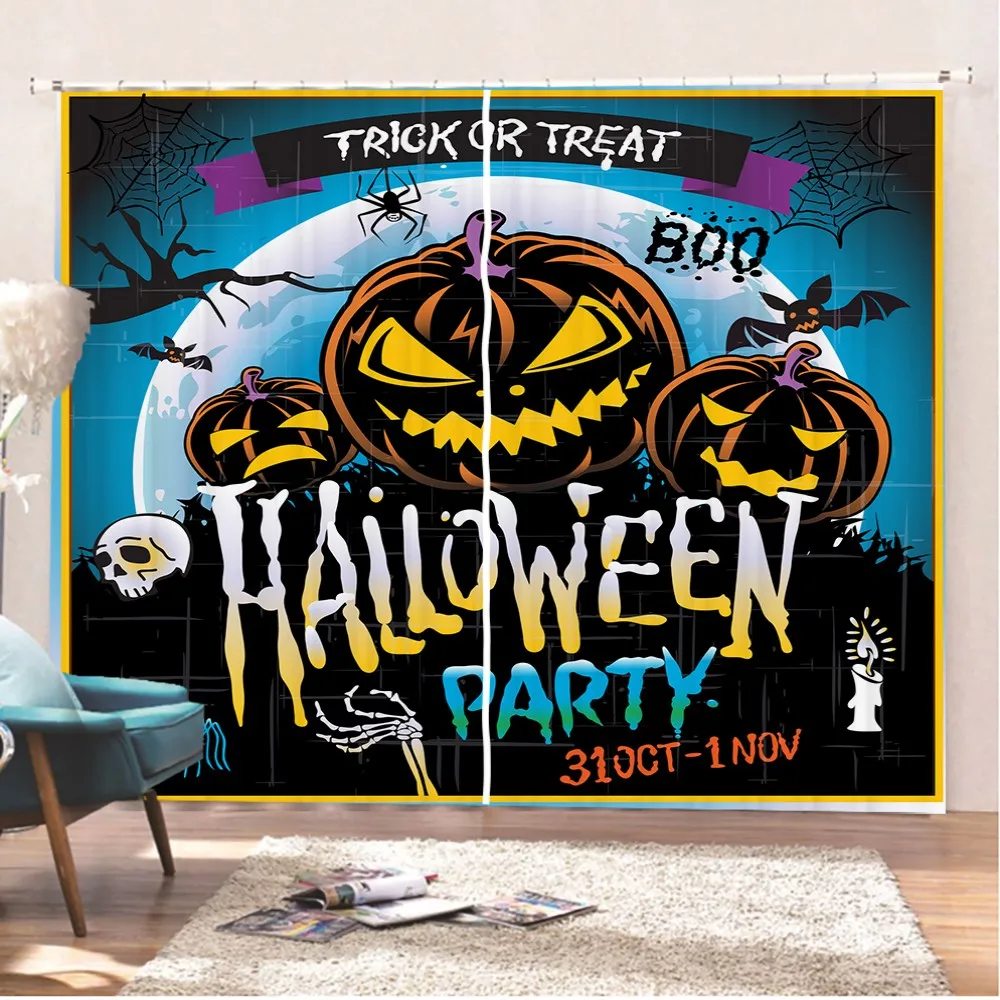 

Happy Halloween Window Curtains 3D Print Parlor Curtain For Bedroom Window Drapes 2 Panels Festival Holiday Window Treatments