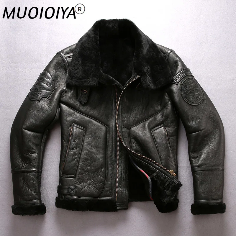 

New Men Shearling Genuine Leather Sheepskin Jacket Casual Wool Liner Winter Russia Coats