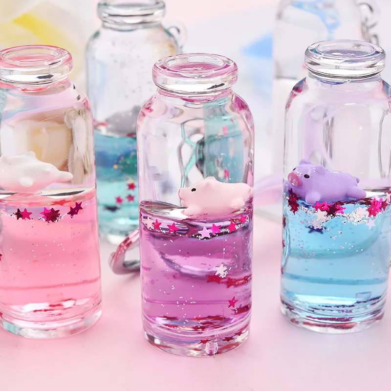 Милый плавающий поросенок Macarons блестки акриловая цепочка для ключей движущаяся