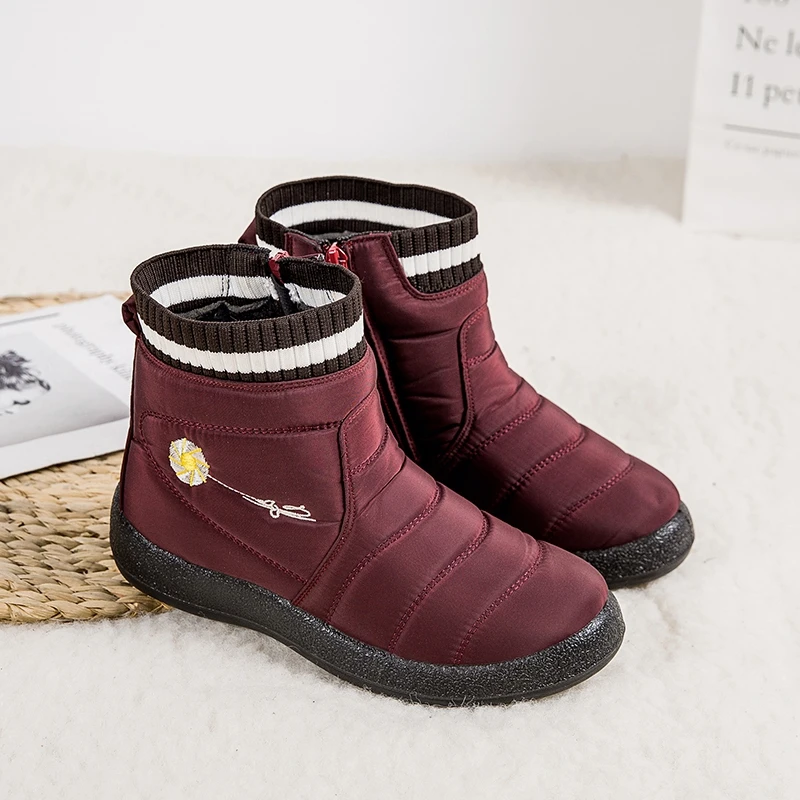 

Dacomfy Women Boots Winter Shoes Zipper Warm Snow Boots Waterproof Fabric Female Flats Ankle Botas Mujer Footwear Big Size 43