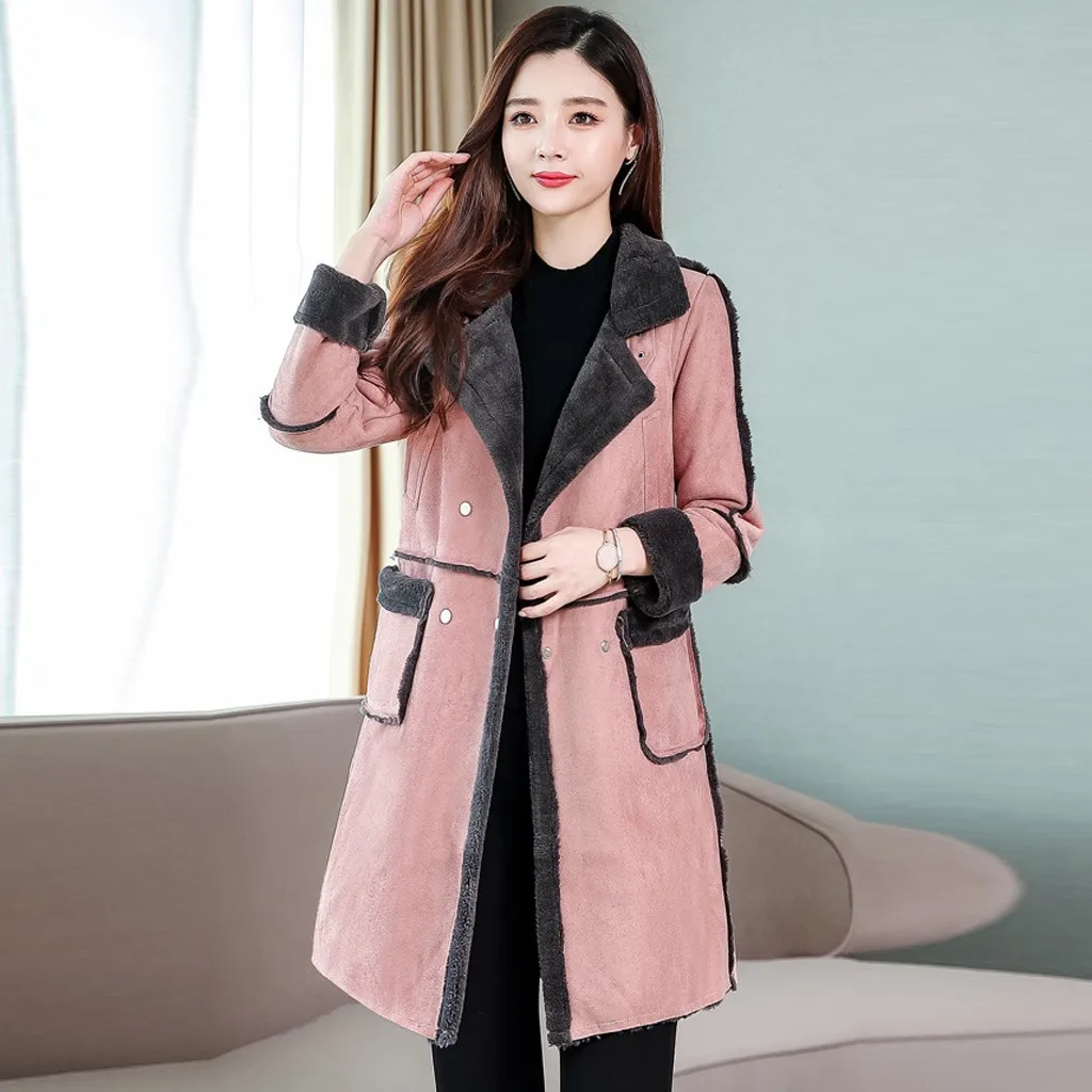 Женская зимняя офисная куртка с отворотом и длинным рукавом утепленная