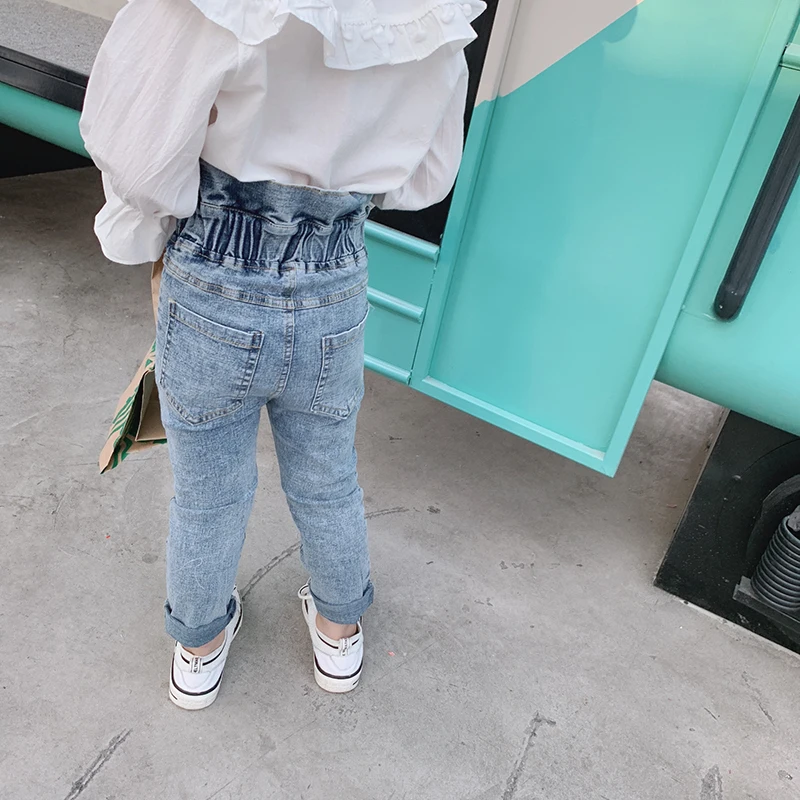 Джинсы с высокой талией для девочек осень 2019 новые брюки повседневные штаны